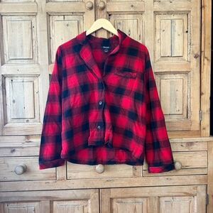 Madewell Size Medium Red Black Buffalo Plaid Flannel Pajama Top Sleep Winter